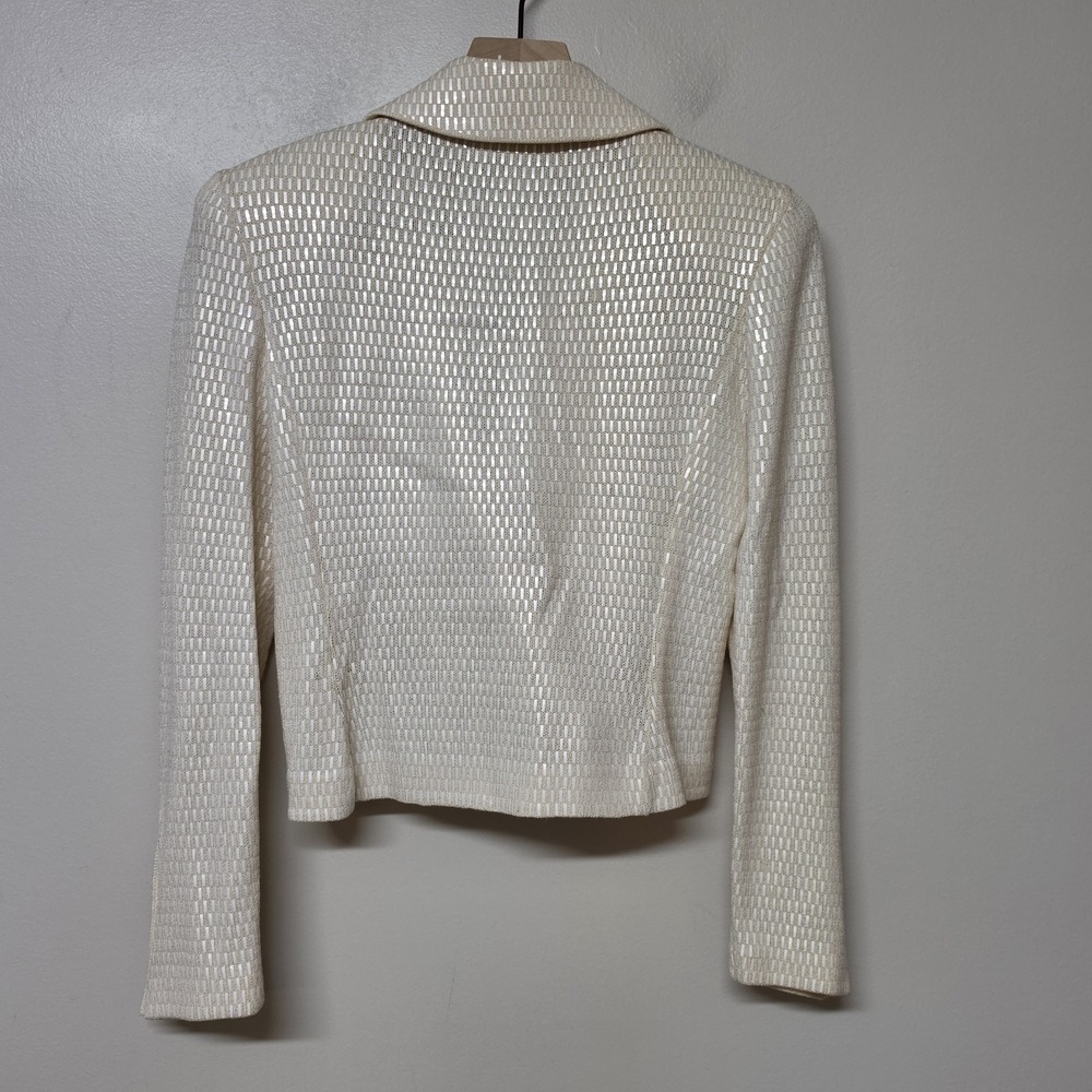 St John Marie Gray Size 2 Skirt Suit Ivory Sequin Knit Rhinestone Button 2PC - Picture 7 of 15